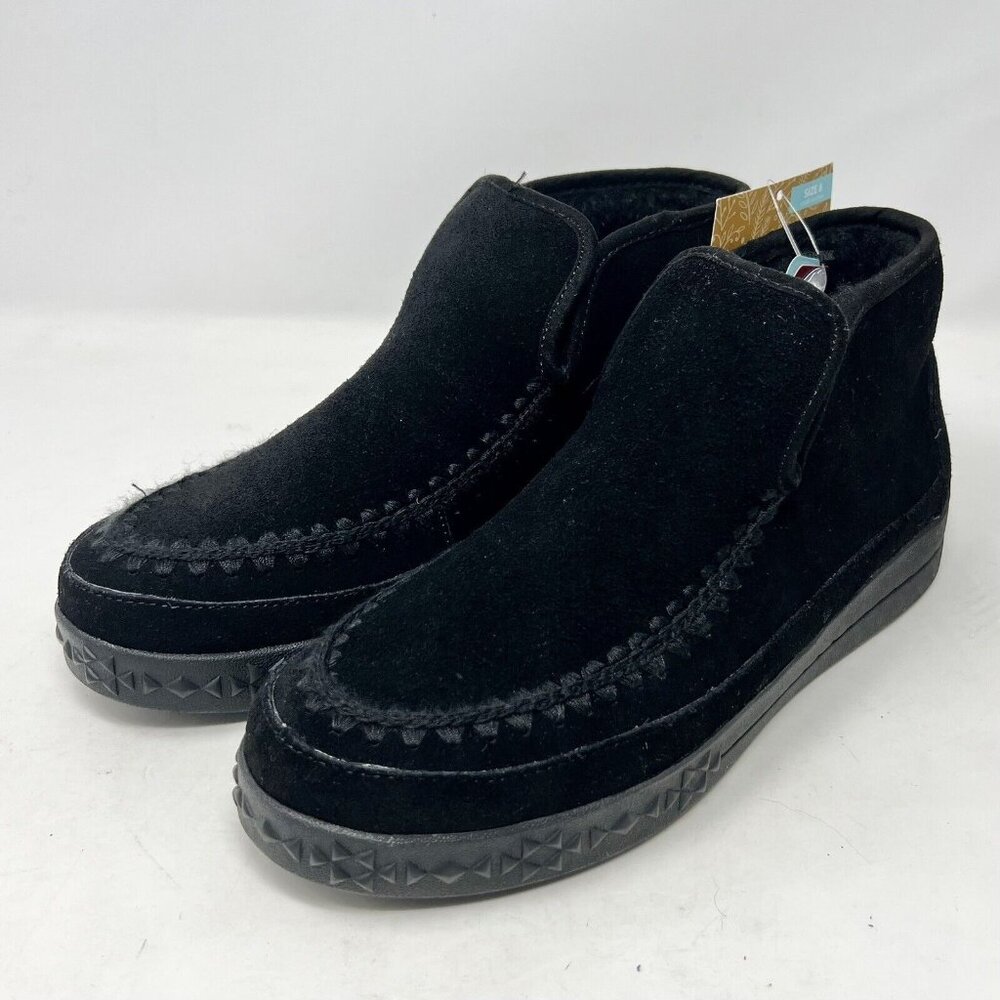 Muk Luks Womens Queens Black Suede Bootie Boot 1000108-001 Size 8 NWT Moc Toe